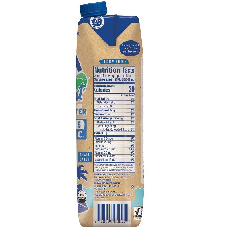 slide 2 of 3, Vita Coco Organic Coconut Water - 1L Carton, 1 liter