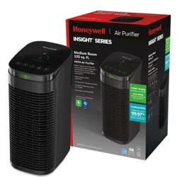 Honeywell InSight HEPA Air Purifier for Medium Rooms (100 sq. ft.) HPA080B Black: 4 Settings, Filter Change Indicator, Timer