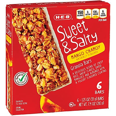 slide 1 of 1, H-E-B Select Ingredients Sweet & Salty Mango Chamoy Granola Bars, 6 ct