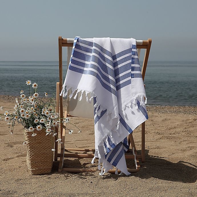 slide 3 of 5, Linum Home Textiles Herringbone Fouta Pestemal Beach Towel - Royal Blue, 1 ct