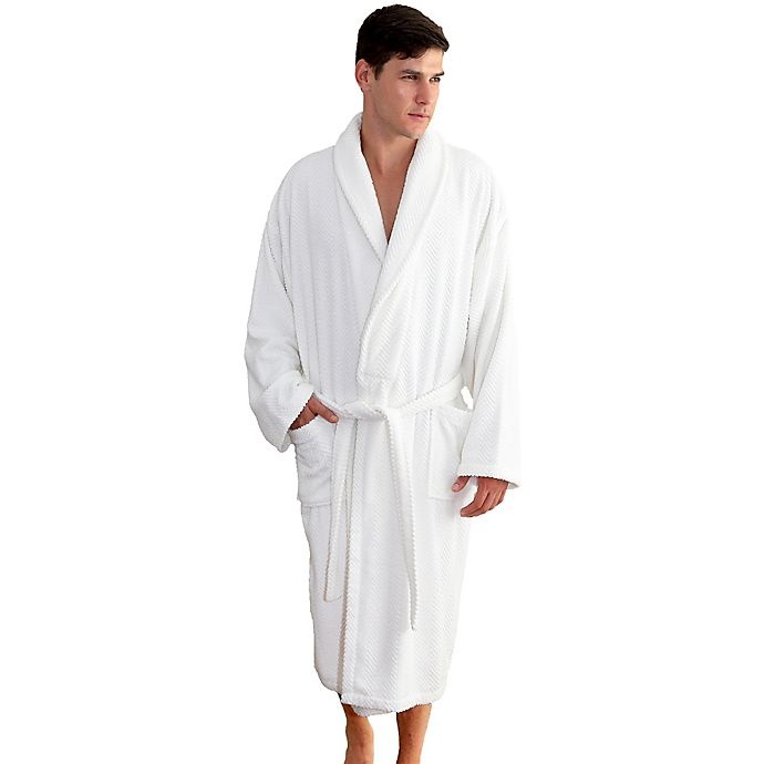 slide 5 of 5, Linum Home Textiles Small/Medium Herringbone Unisex Turkish Cotton Bathrobe - White, 1 ct