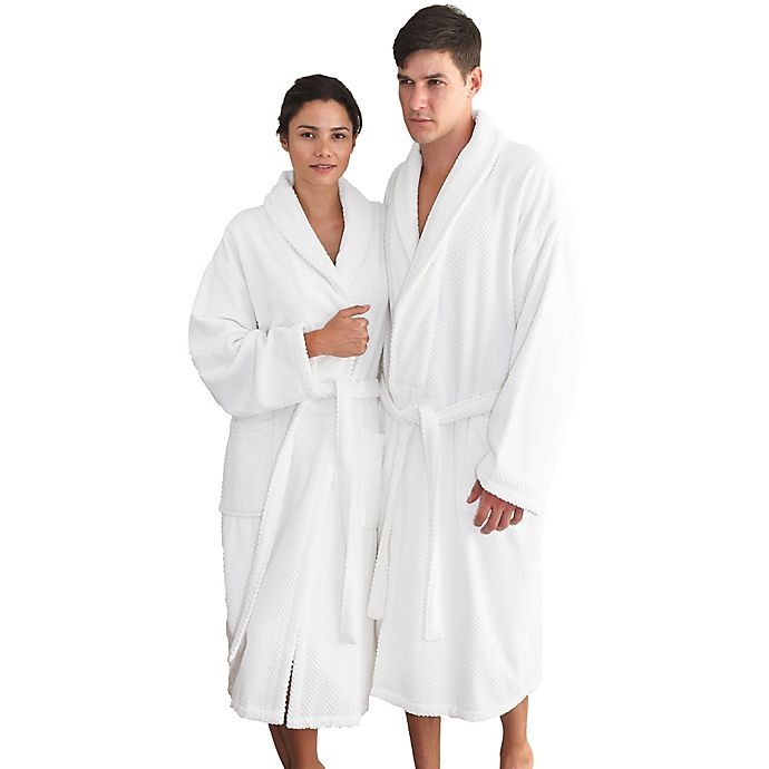 slide 4 of 5, Linum Home Textiles Large/Extra-Large Herringbone Unisex Turkish Cotton Bathrobe - White, 1 ct