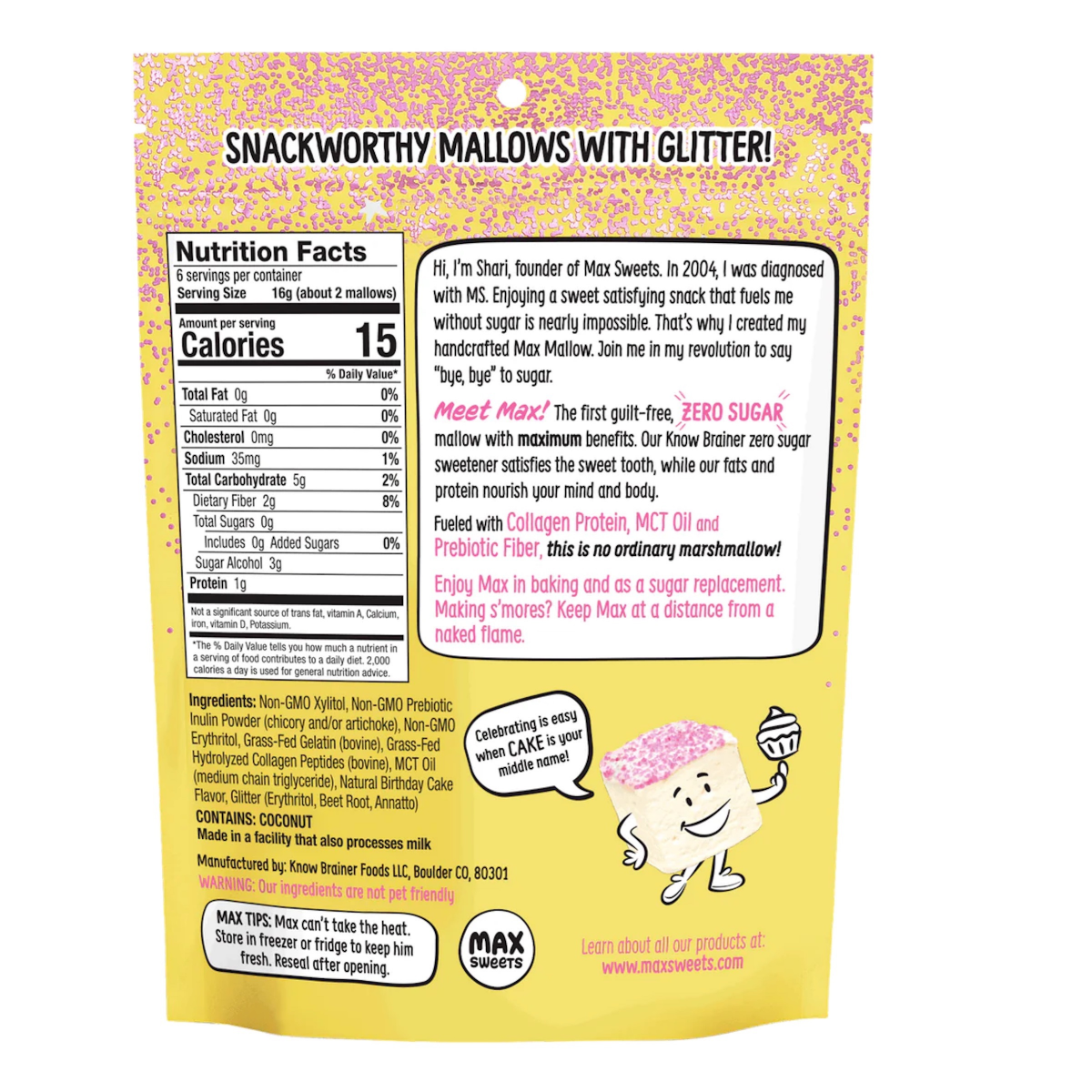 slide 2 of 2, Know Brainer Max Mallow Birthday Glitter Marshmallows, 3.4 oz