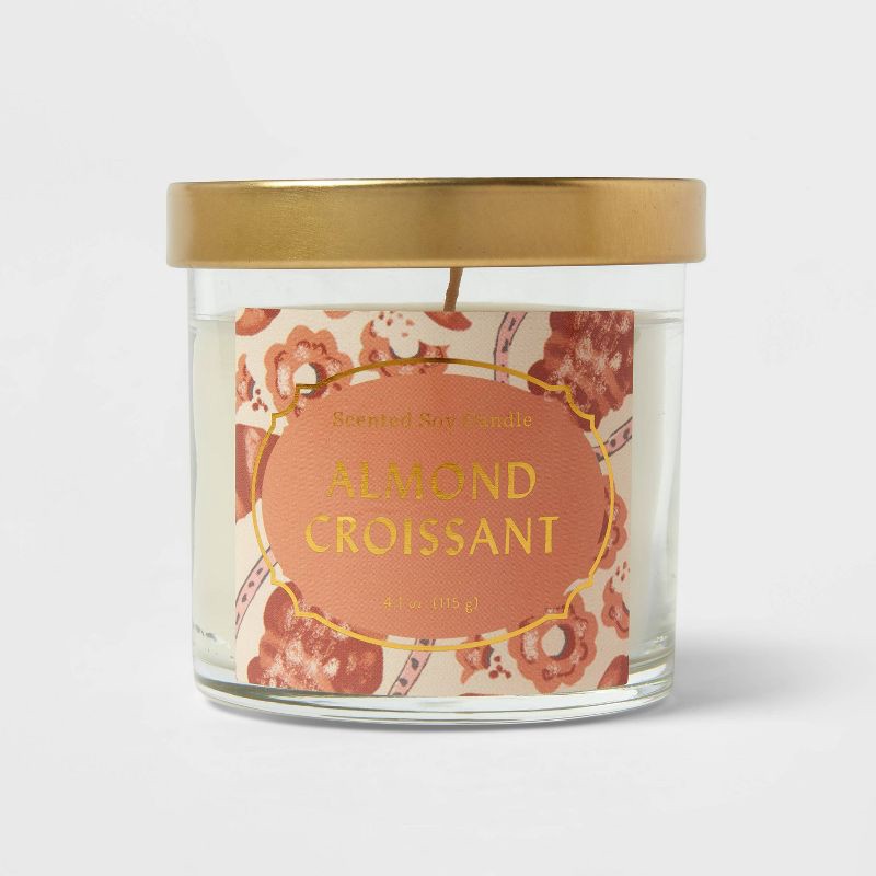 slide 1 of 3, 4.1oz Lidded Glass Jar 1-Wick Almond Croissant Candle Cream - Opalhouse, 4.1 oz