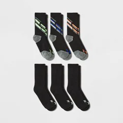 Kids' 6pk Diagonal Striped Crew Socks - All In Motion™ L
