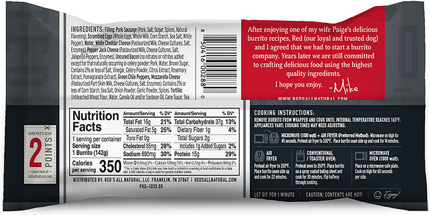 slide 2 of 4, Red's Meat Lovers Sausage & Egg Burrito 5 oz, 5 oz