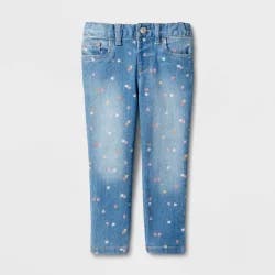 Toddler Girls' Mid-Rise Heart Skinny Jeans - Cat & Jack Blue 3T