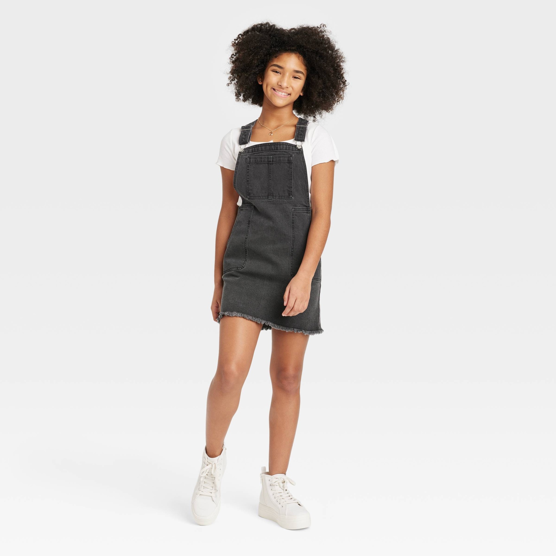 slide 1 of 3, Girls' Pocket Pinafore Dress - art class Black Wash L, 1 ct