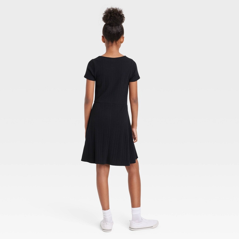 slide 3 of 3, Girls' Henley Skater Dress - art class Black S, 1 ct