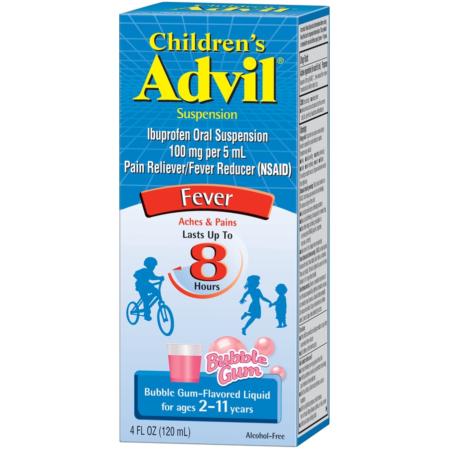 slide 5 of 7, Advil Children's Advil Pain Reliever and Fever Reducer, Liquid Children's Ibuprofen for Pain Relief, Bubble Gum - 4 Fl Oz, 4 fl oz