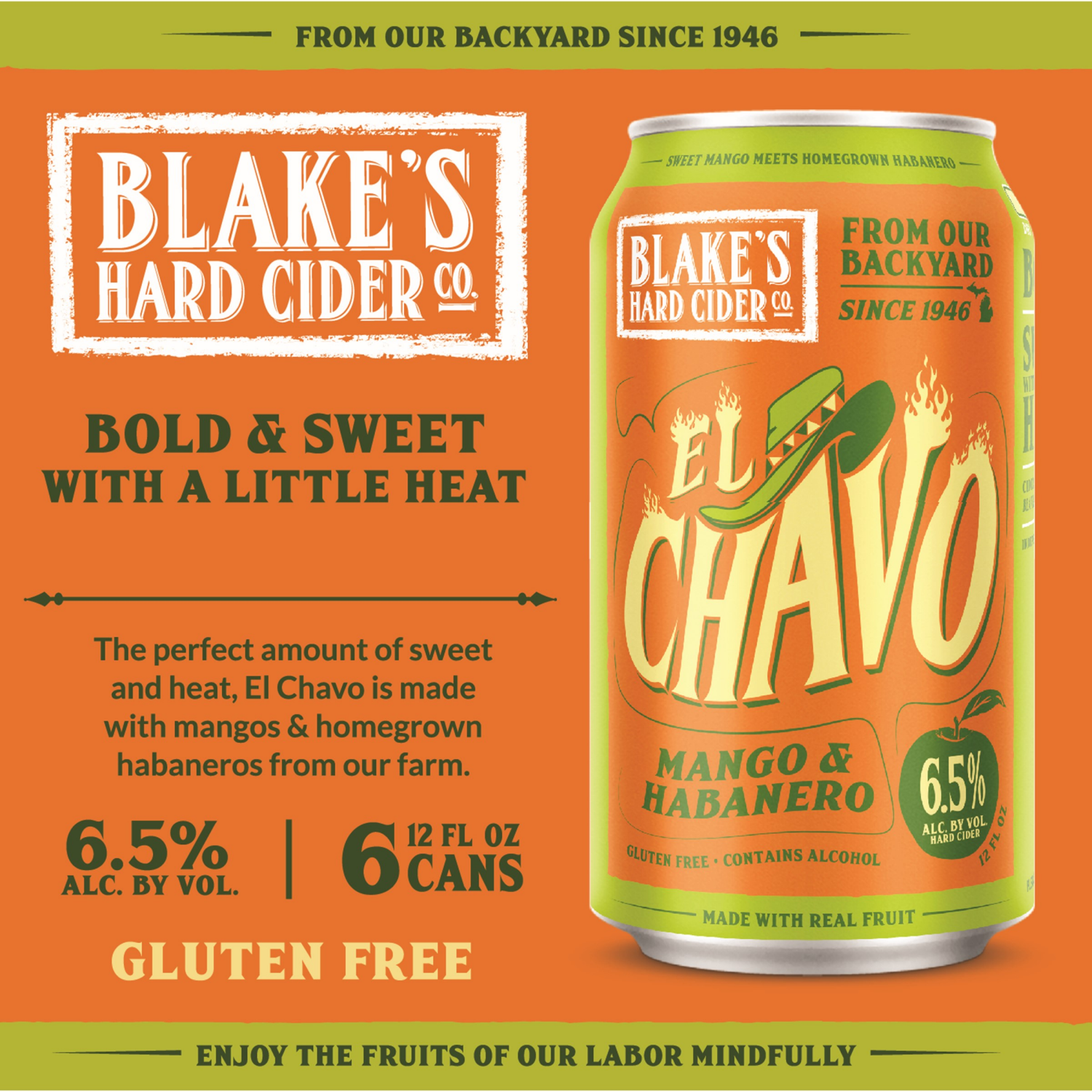 slide 2 of 3, Blake's Hard Cider Co. El Chavo Mango & Habanero Hard Cider 6 - 12 fl oz Cans, 6 ct