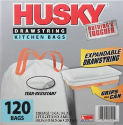 Husky 13 Gallon Drawstring Kitchen Bags 120 ea