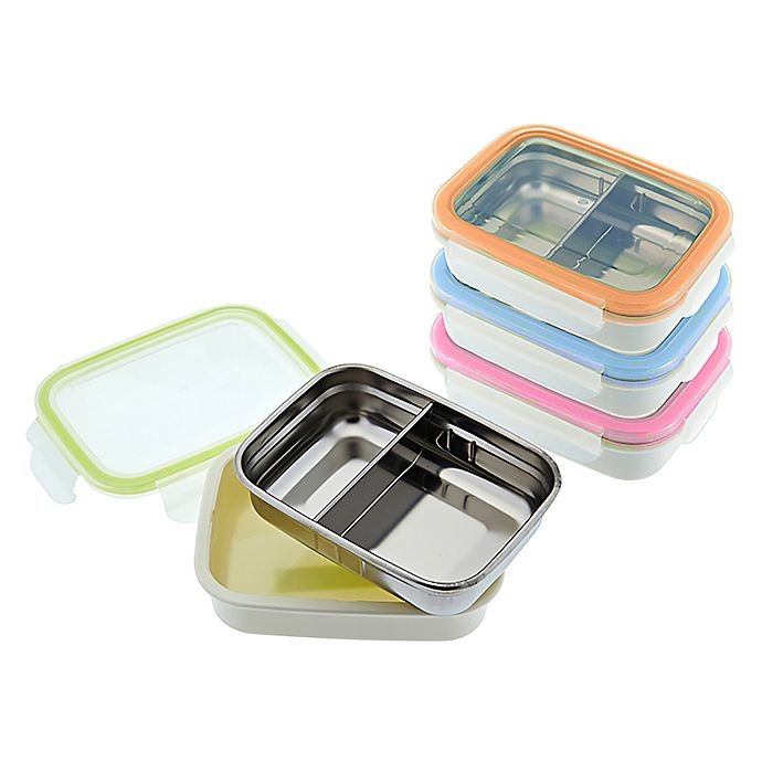 slide 7 of 8, Innobaby Double-Lined Stainless Bento Snack Box with Divider - Orange, 11 oz