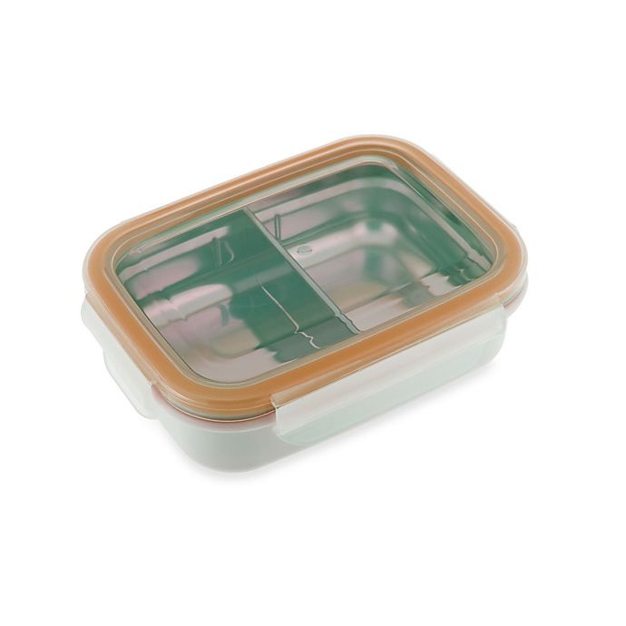 slide 1 of 8, Innobaby Double-Lined Stainless Bento Snack Box with Divider - Orange, 11 oz