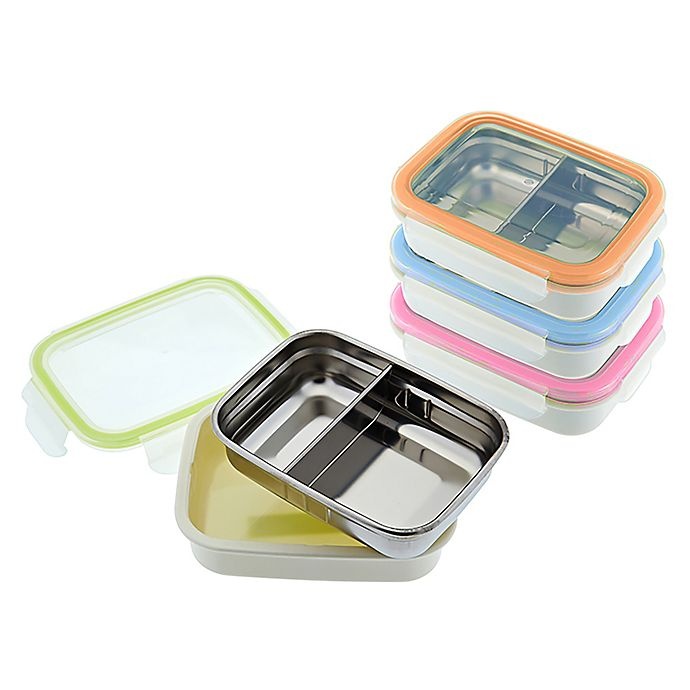 slide 5 of 8, Innobaby Double-Lined Stainless Bento Snack Box with Divider - Blue, 11 oz