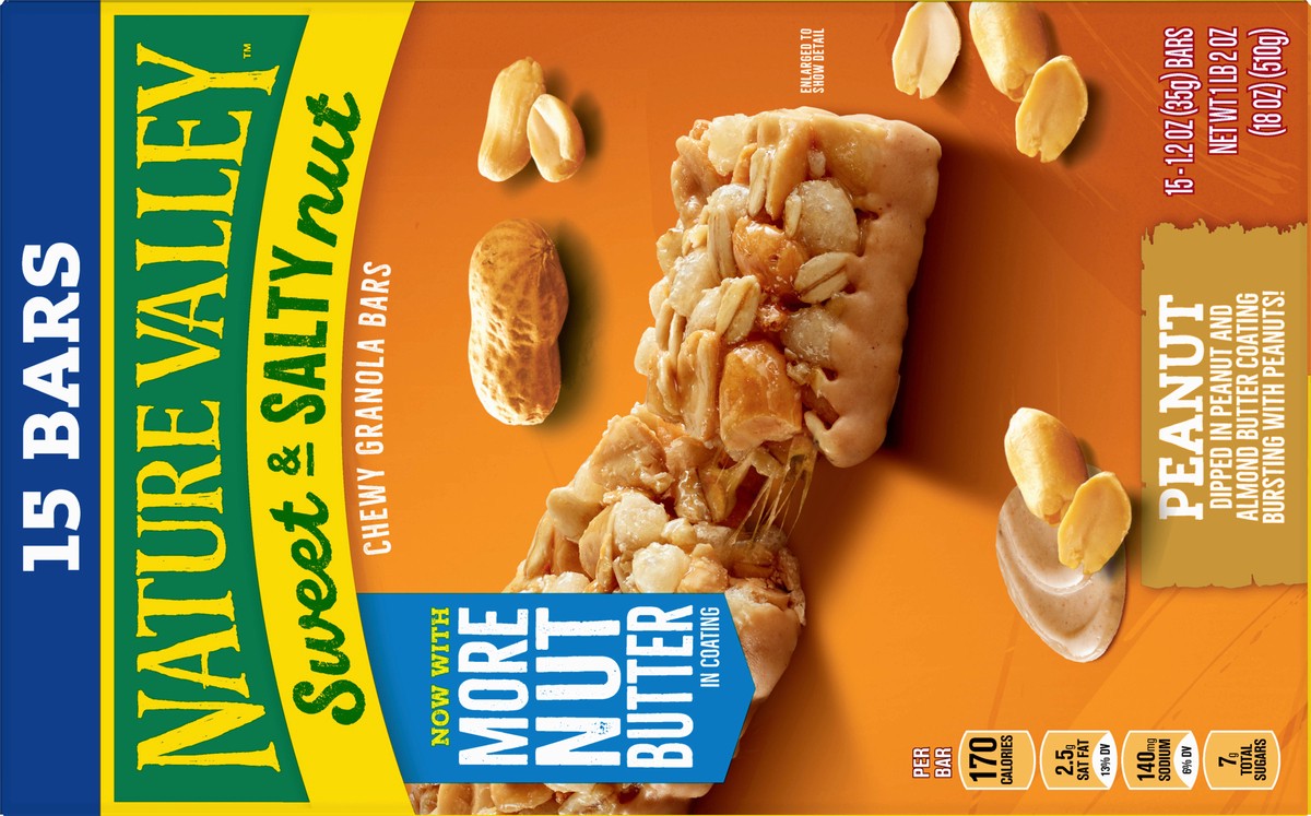 slide 2 of 9, Nature Valley Granola Bars, Sweet and Salty Nut, Peanut, 15 Bars, 18 OZ, 1 ct