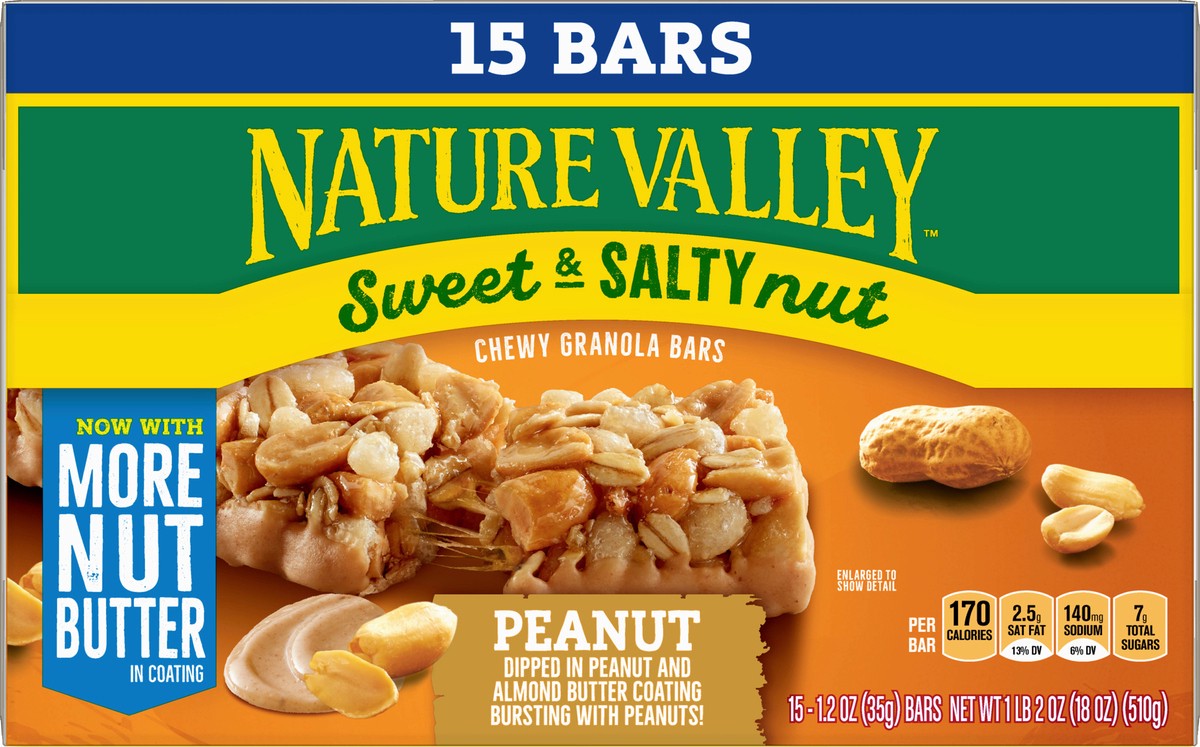 slide 3 of 9, Nature Valley Granola Bars, Sweet and Salty Nut, Peanut, 15 Bars, 18 OZ, 1 ct