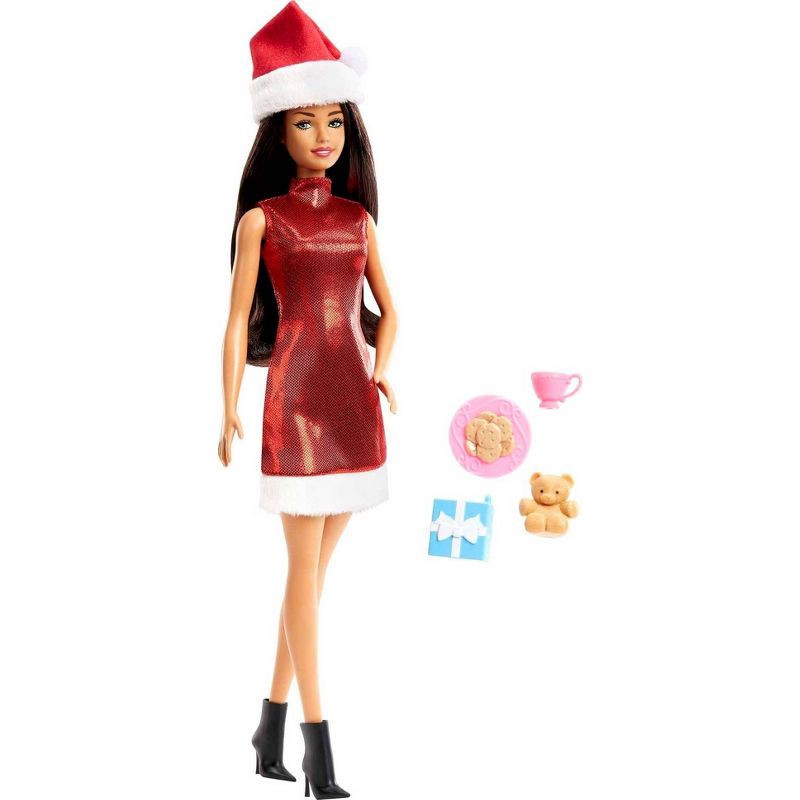 slide 1 of 6, Barbie Santa Doll, Brunette, Holiday Accessories, Kids 3 to 8 Years Old, 1 ct