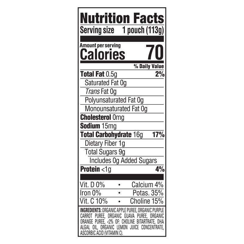 slide 3 of 3, Happy Baby Brain Support Blends Organic Apples, Purple Carrots & Guava Baby Food Pouch with DHA & Choline - 4oz, 4 oz