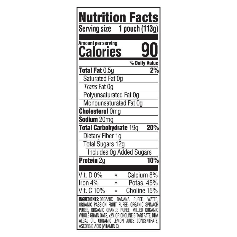 slide 3 of 3, Happy Baby Brain Support Blends Organic Bananas, Passion Fruit, Spinach & Oats Baby Food Pouch with DHA & Choline - 4oz, 4 oz