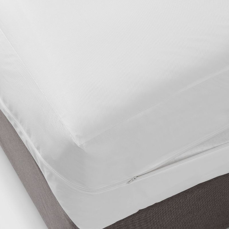 slide 3 of 4, Queen Waterproof Zippered Mattress Protector - Room Essentials™: Hypoallergenic, Fits Up to 12" Depth, 1 ct