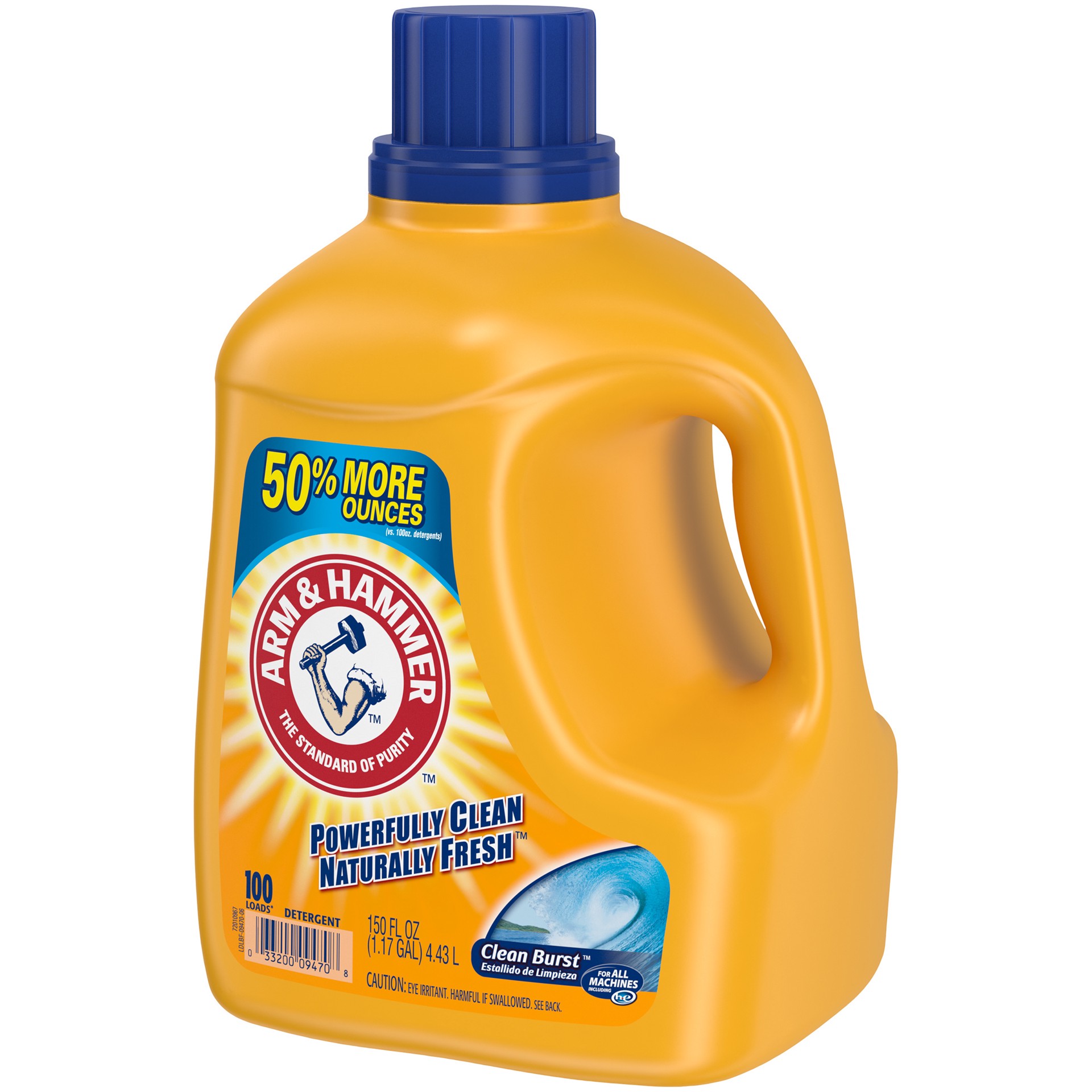 slide 5 of 5, Arm & Hammer Clean Burst, 100 Loads Liquid Laundry Detergent, 150 Fl oz, 150 oz