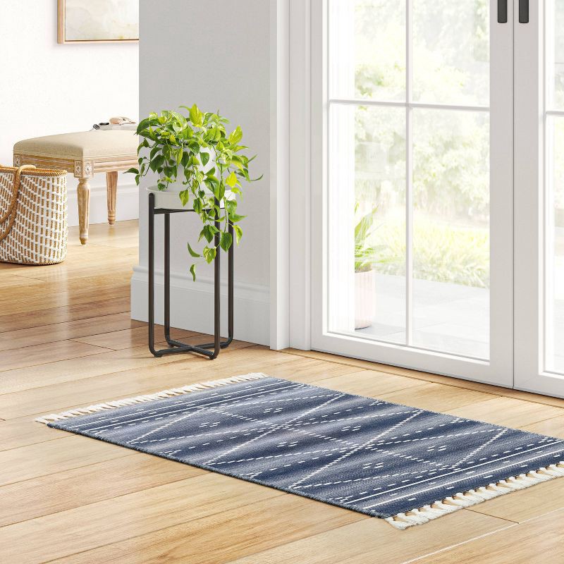 slide 2 of 4, 2'3"x3'9" Washable Woven Tapestry Accent Rug with Fringe Indigo - Threshold™, 1 ct