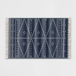 2'3"x3'9" Washable Woven Tapestry Accent Rug with Fringe Indigo - Threshold™
