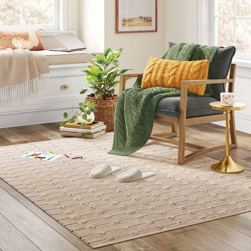 slide 2 of 4, 5'x7' Woven Striped Flatweave Rug Black/Cream - Threshold™: Handmade Cotton Jute Low Pile Indoor Area Rug, 1 ct