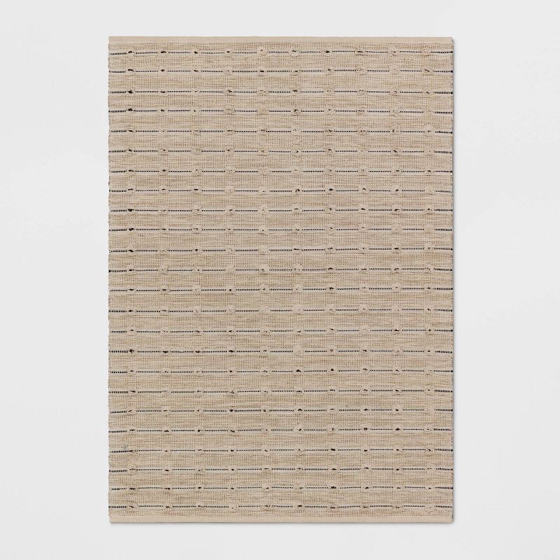 slide 1 of 4, 5'x7' Woven Striped Flatweave Rug Black/Cream - Threshold™: Handmade Cotton Jute Low Pile Indoor Area Rug, 1 ct