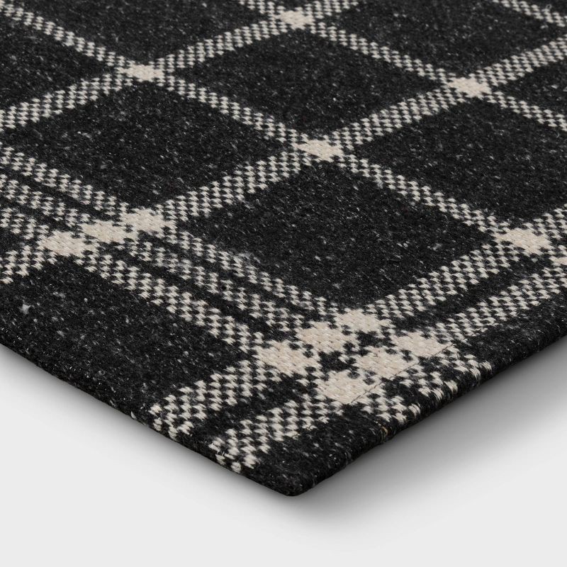 slide 3 of 4, 2'x3' Indoor/Outdoor Woven Tapestry Rug Black - Threshold™: Front Door Layering Mat, Check Pattern, Flat Pile, 1 ct