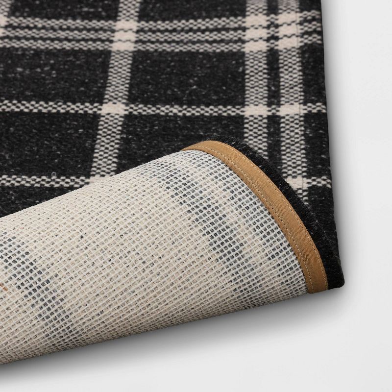 slide 4 of 4, 2'x3' Indoor/Outdoor Woven Tapestry Rug Black - Threshold™: Front Door Layering Mat, Check Pattern, Flat Pile, 1 ct