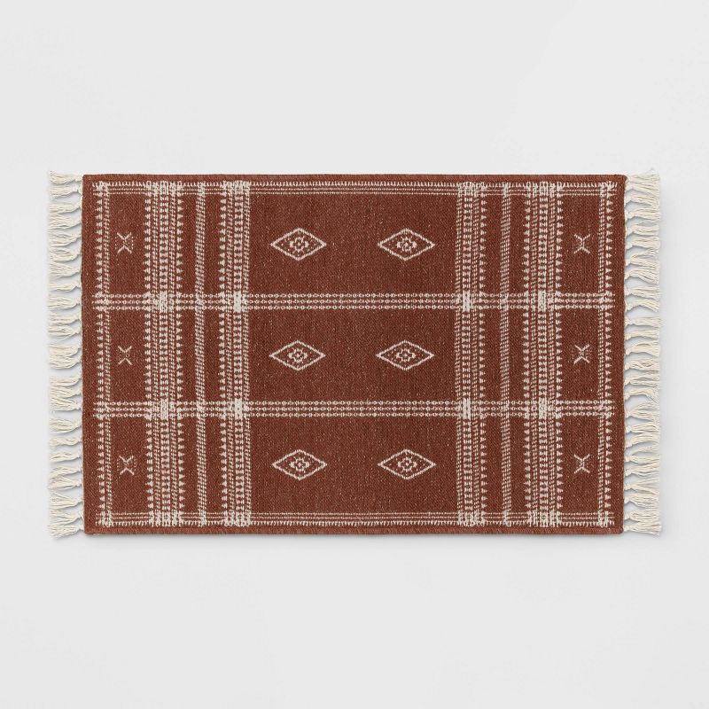 slide 1 of 4, 2'3"x3'9" Washable Southwest Plaid Accent Rug Rust - Threshold™, 1 ct