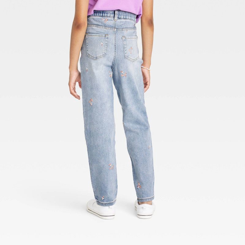 slide 3 of 3, Girls' Floral Embroidered High-Rise Ankle Straight Jeans - Cat & Jack Medium Wash 6, 1 ct