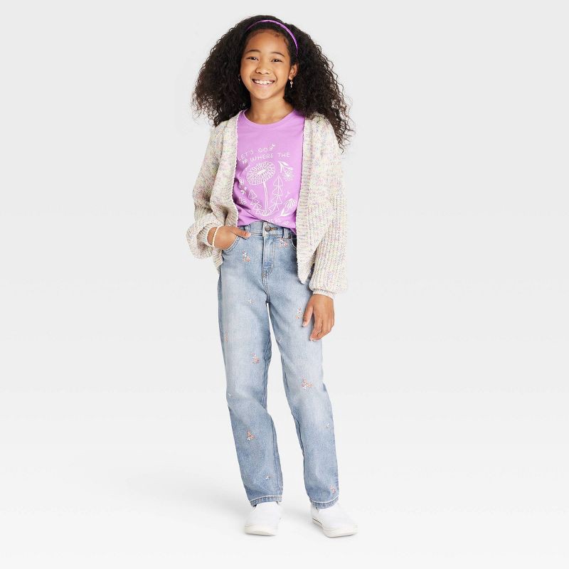 slide 2 of 3, Girls' Floral Embroidered High-Rise Ankle Straight Jeans - Cat & Jack Medium Wash 6, 1 ct