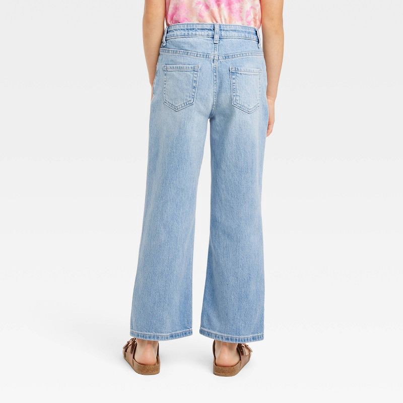 slide 3 of 3, Girls' Mid-Rise Wide Leg Crop Jeans - Cat & Jack™ Light Wash 5, 1 ct