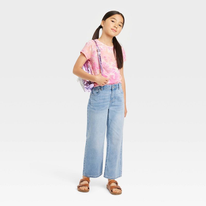 slide 2 of 3, Girls' Mid-Rise Wide Leg Crop Jeans - Cat & Jack™ Light Wash 5, 1 ct