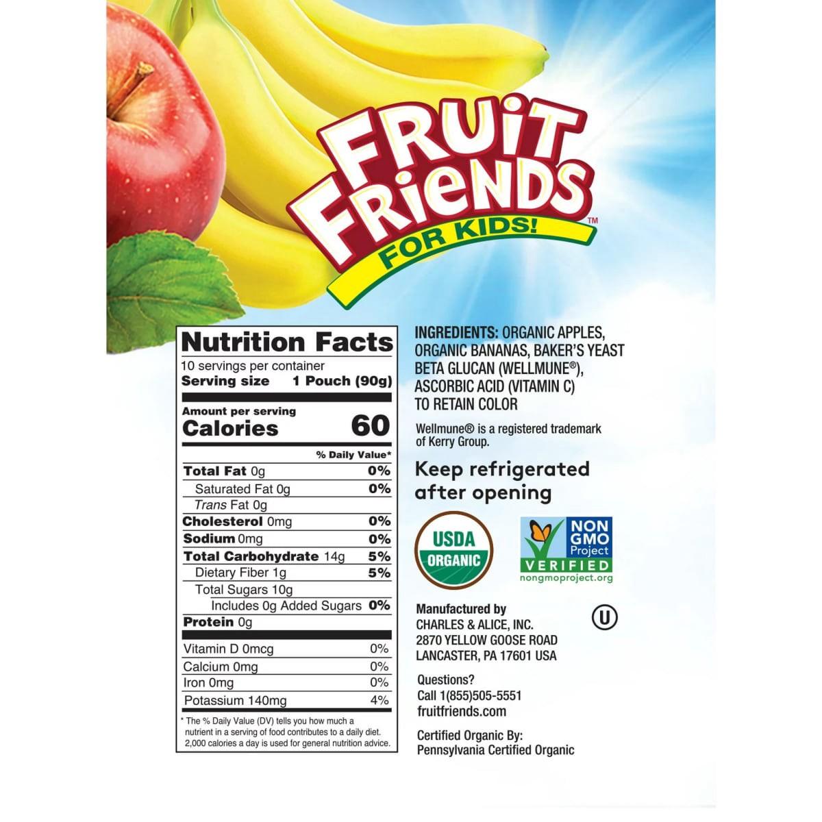 slide 9 of 9, FRUIT FRIENDS MINIONS ORGANIC APPLE BANANA W/WELLMUNE, 10 ct