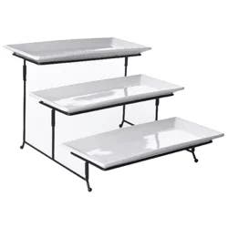 Gibson Home Gracious Dining Collection 3 Tiered Stoneware White Serving Tray Set with Metal Stand 1 ea