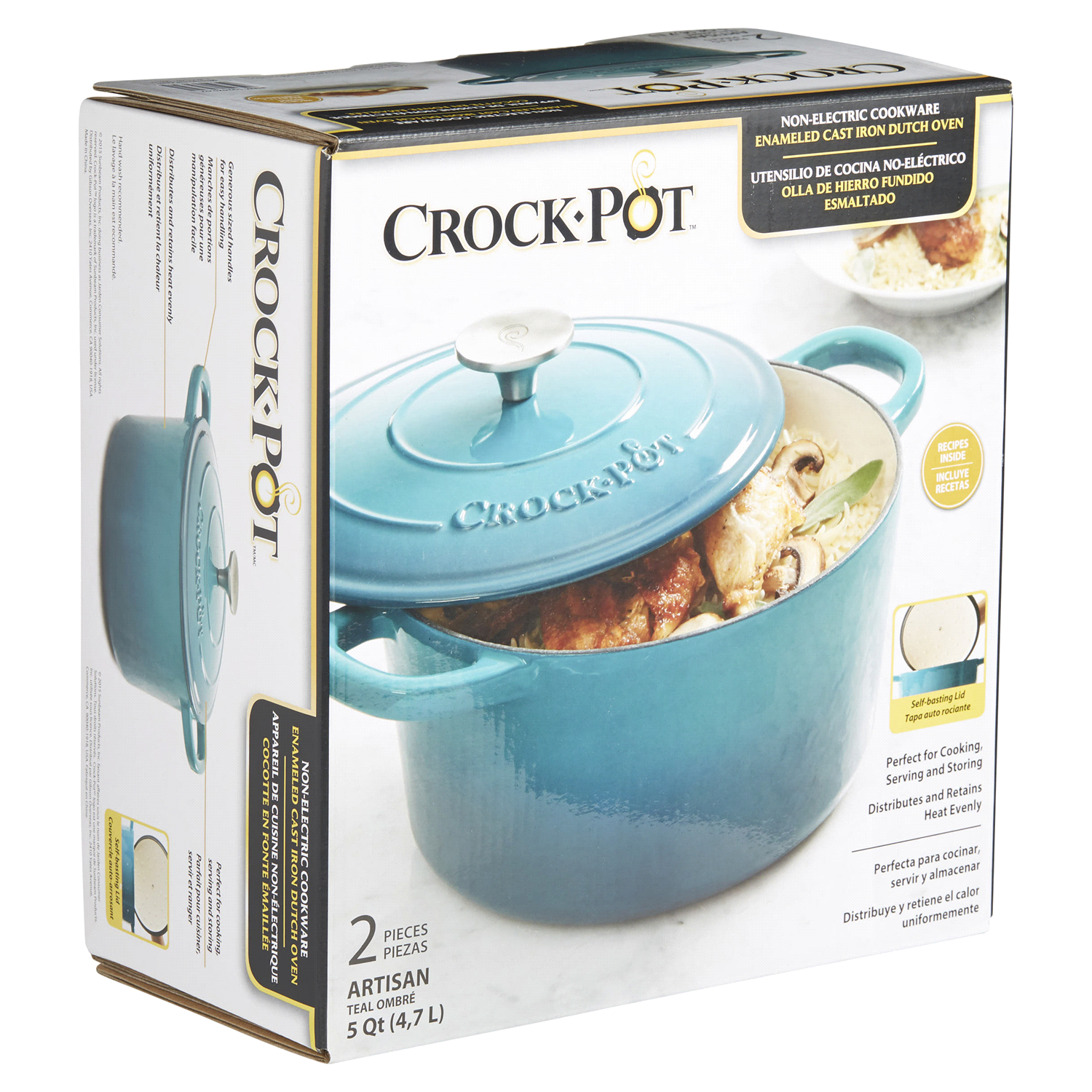 slide 4 of 5, Artisan Eci Dutch Oven W/Lid Teal Rd-Ci, 5 qt