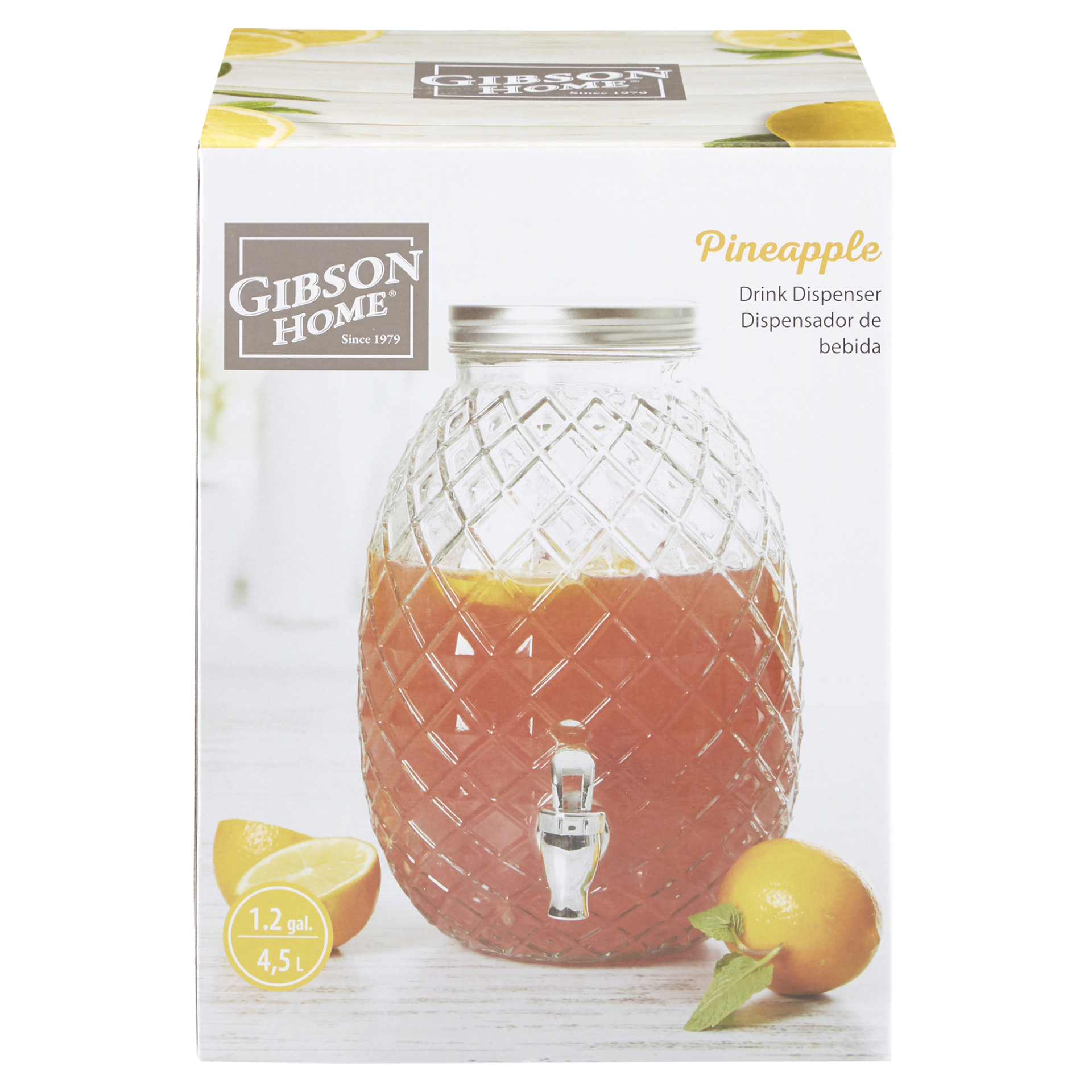 Gibson Clear Glass Drink Dispenser Beverage Serveware in Pineapple