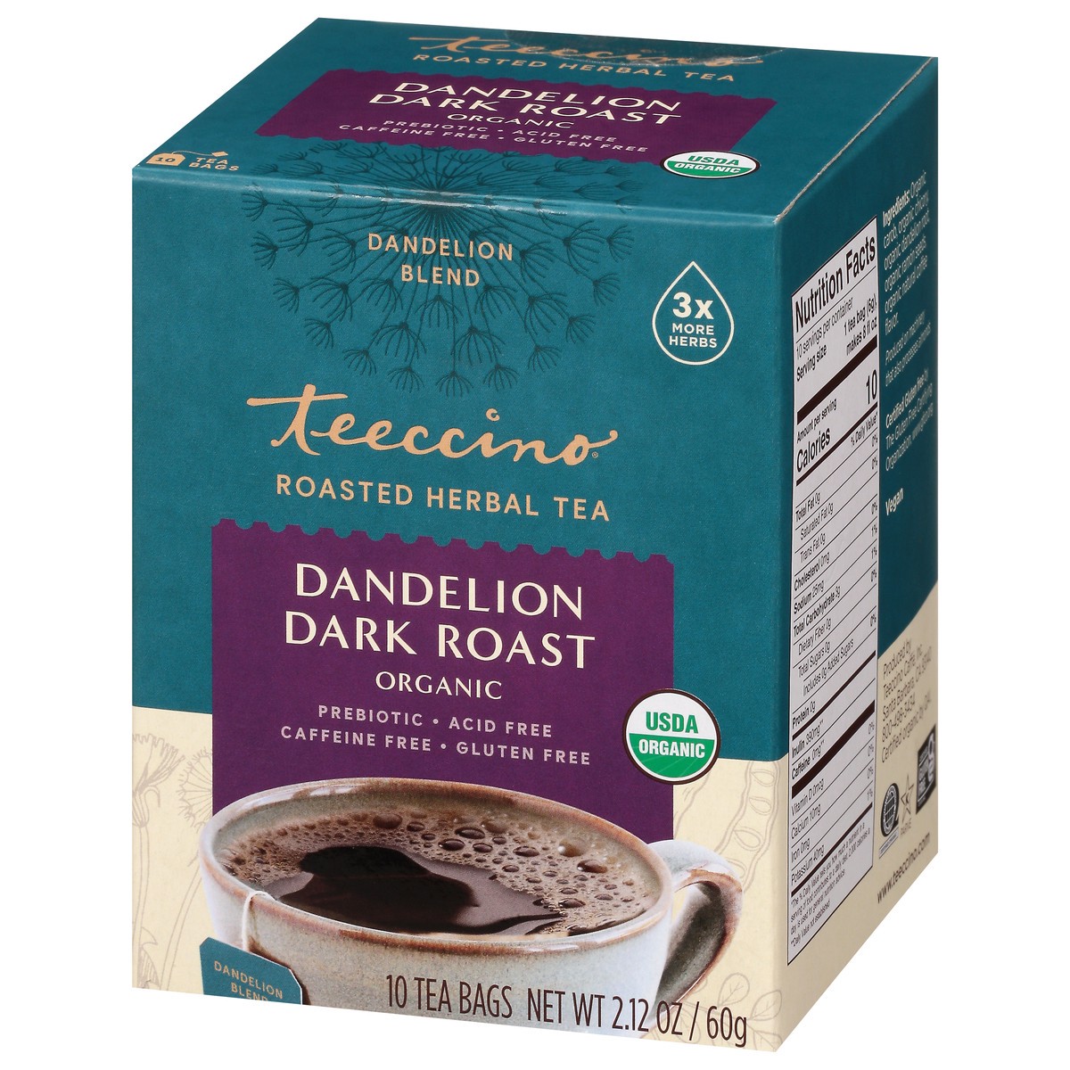 slide 3 of 9, Teeccino Dark Dandelion Tea, 10 ct