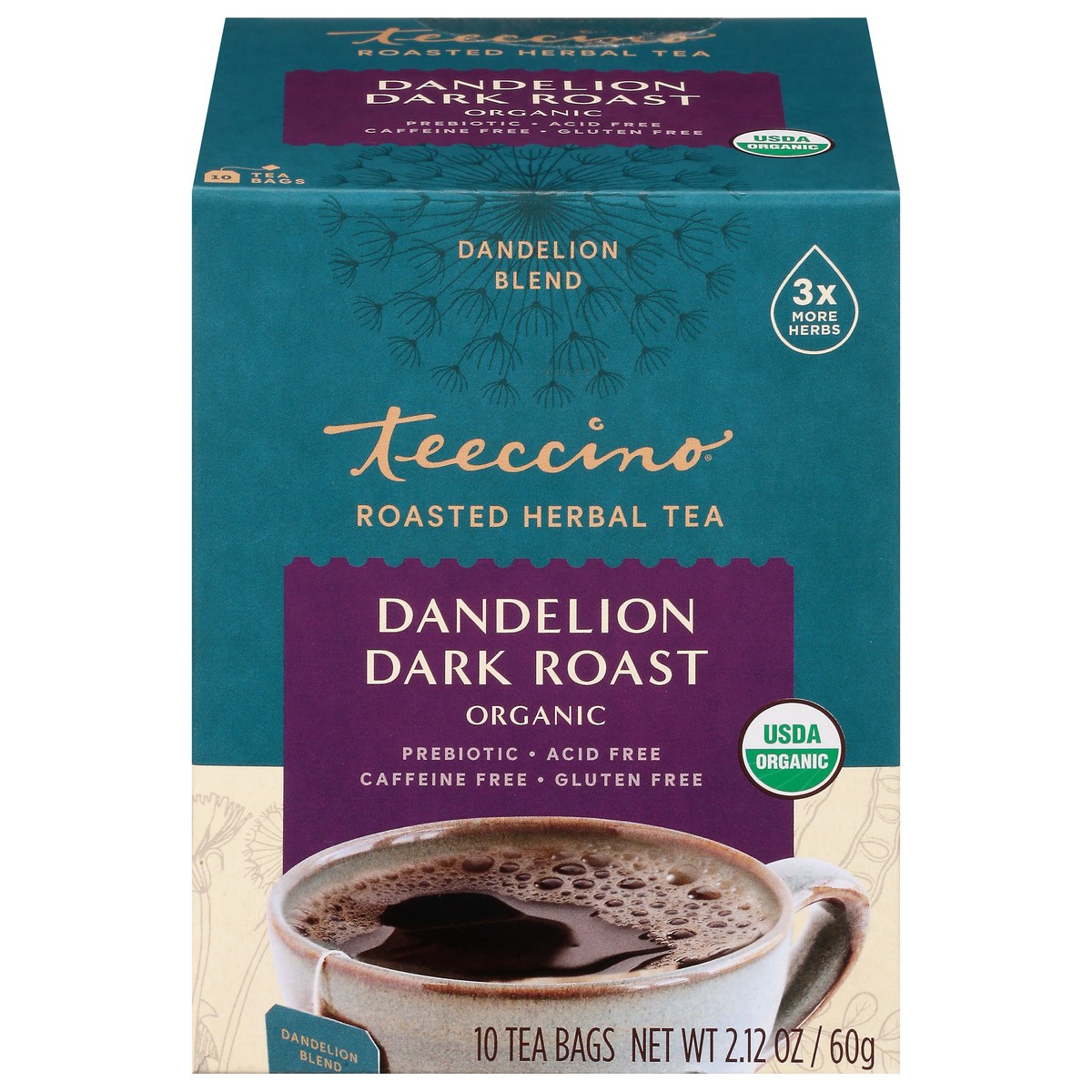 slide 1 of 9, Teeccino Dark Dandelion Tea, 10 ct