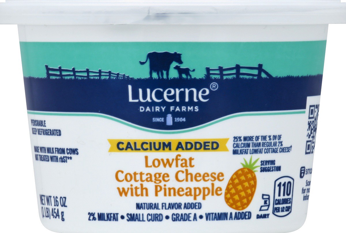 slide 3 of 3, Lucerne Dairy Farms Cottage Cheese Lowfat 2% Calcium Fortified Pineapple, 16 oz