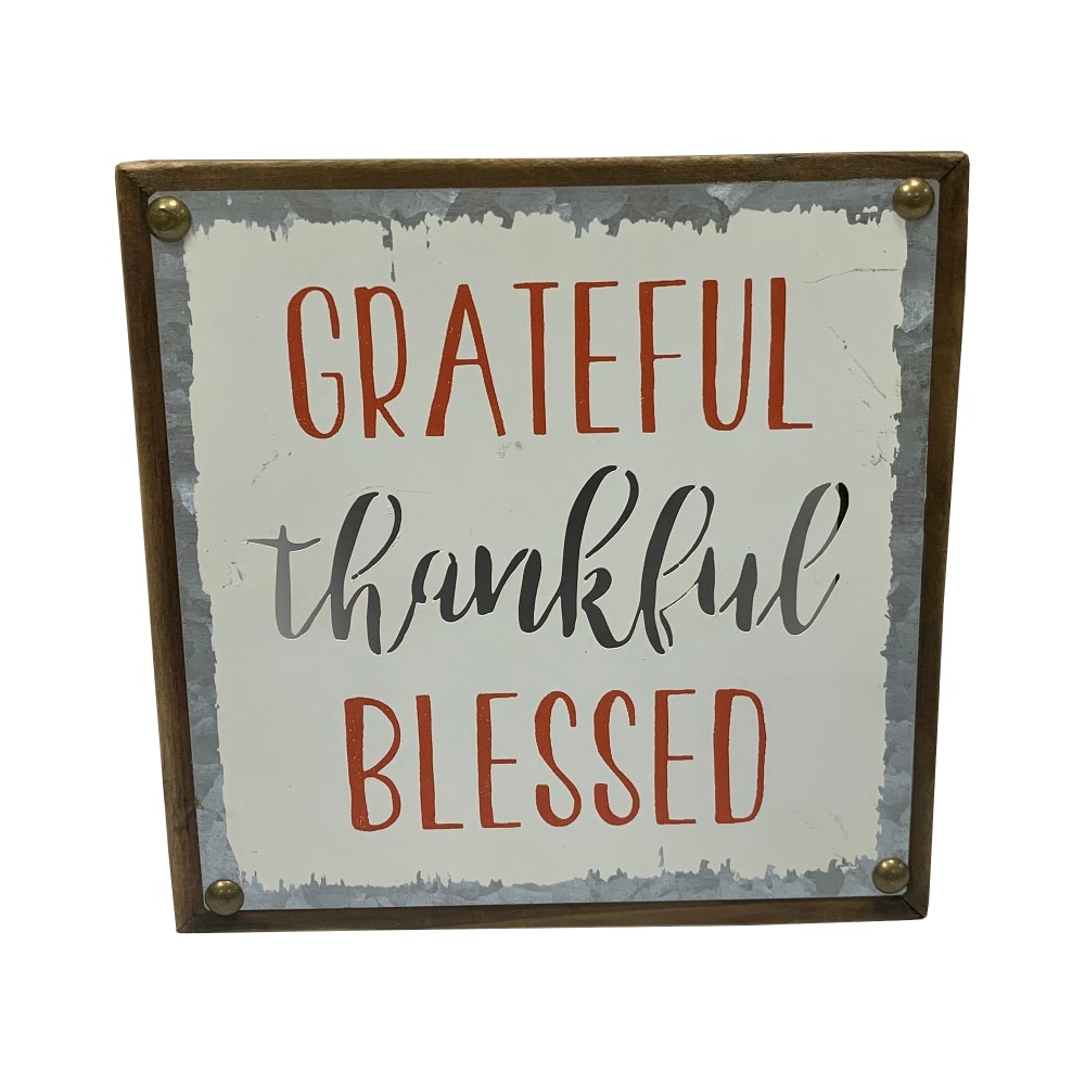 slide 1 of 1, Holiday Home Grateful Thankful Blessed Table Sign, 7 in