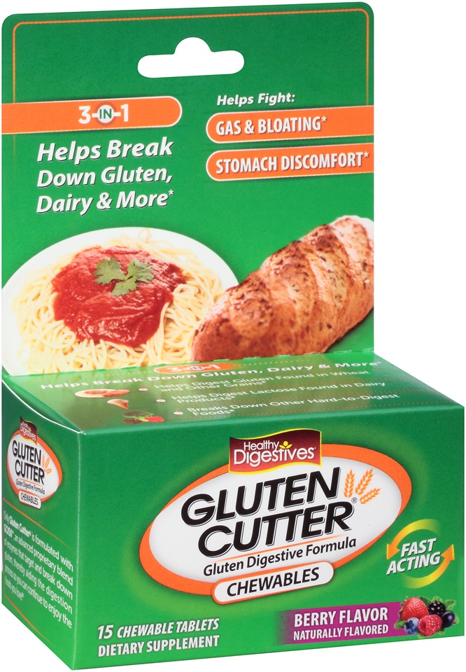slide 2 of 6, Healthy Digestives Gluten Cutter Dietary Supplement Chewables, 15 ct