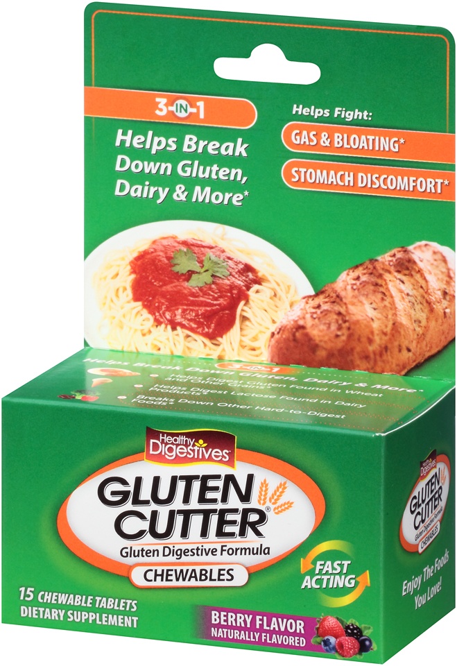 slide 3 of 6, Healthy Digestives Gluten Cutter Dietary Supplement Chewables, 15 ct