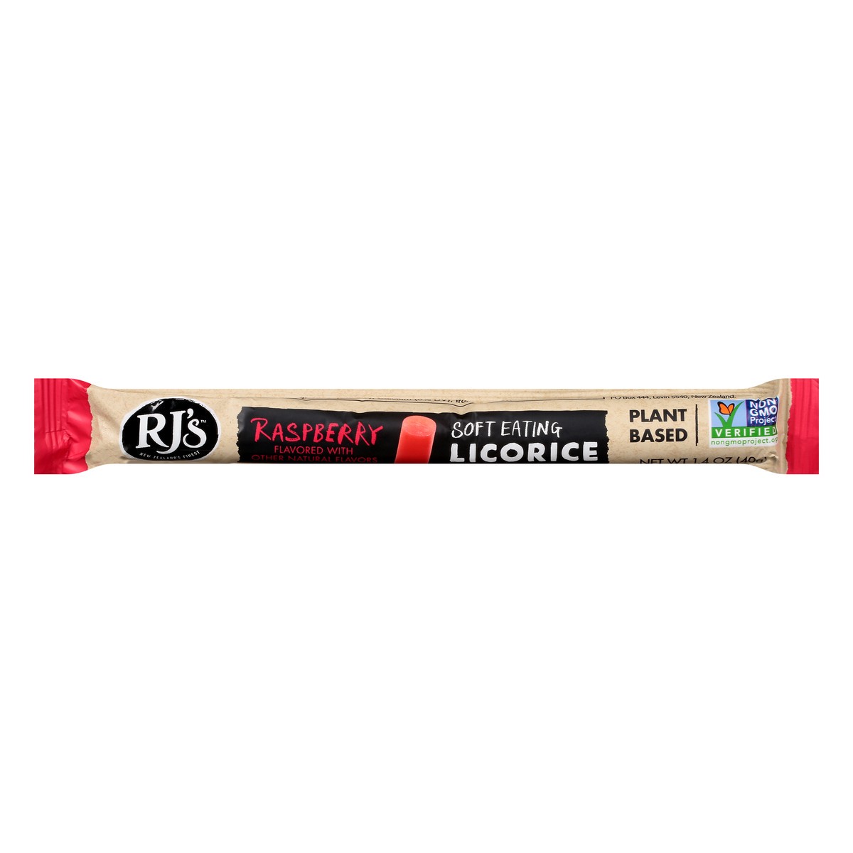 slide 1 of 10, Rjs Licorice Licorice Log Soft Eating Raspberry, 1.4 oz