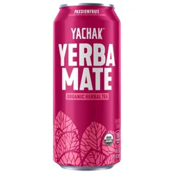 Yachak Organic Yerba Mate Energy Drink Plant-Based Energy Tea Passion Fruit 16 fl oz Can