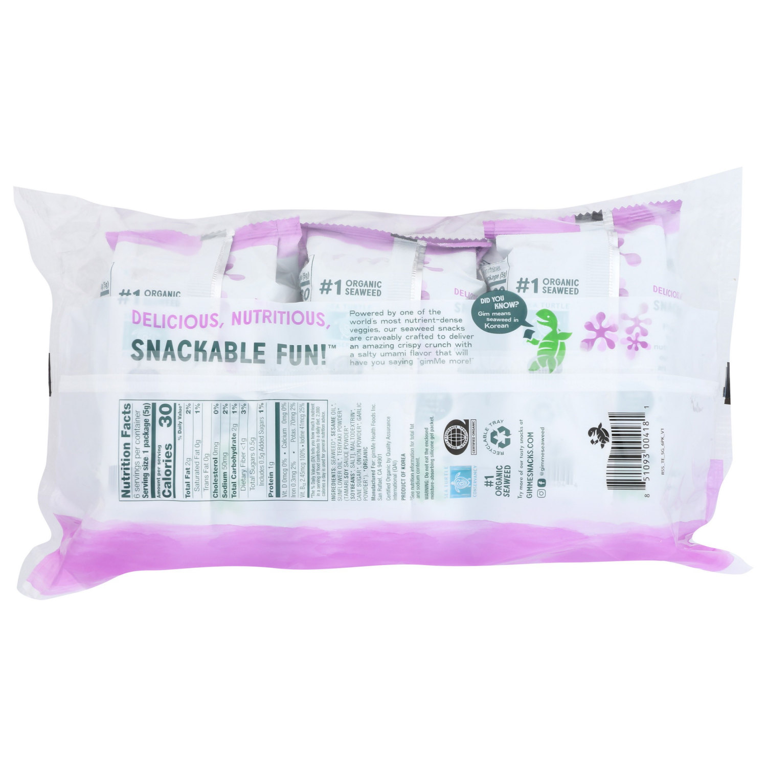 slide 2 of 2, gimMe Organic Roasted Teriyaki Seaweed Snacks Value Pack 6 - 0.17 oz Trays, 6 ct